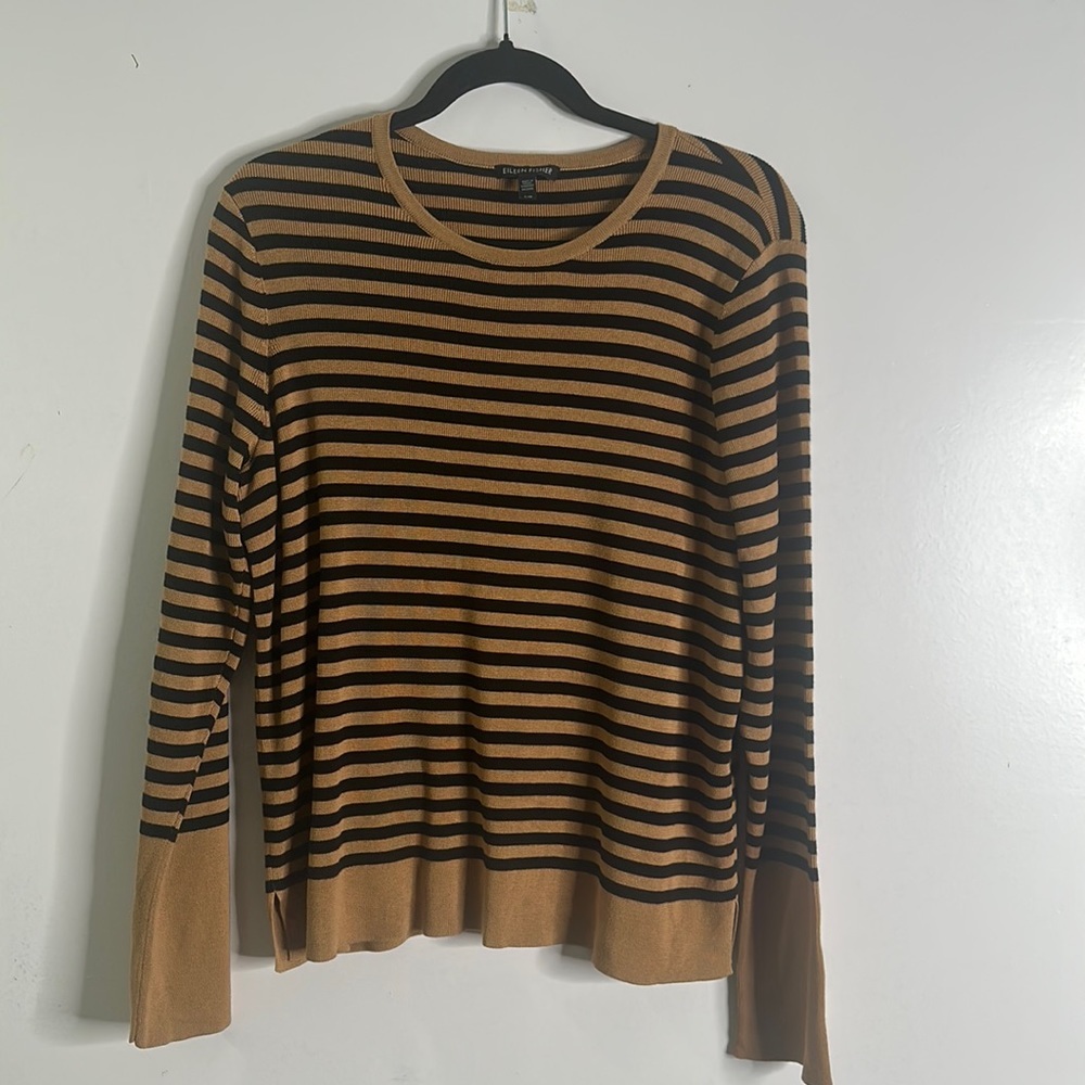 Eileen fisher tan and black stripe sweater size Large - Picture 4 of 8